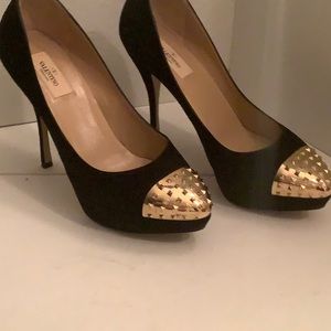 Valentino platform suede studded gold toed detail
